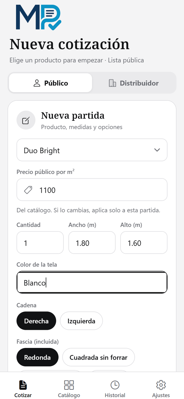 Pantalla de la suite Persianas